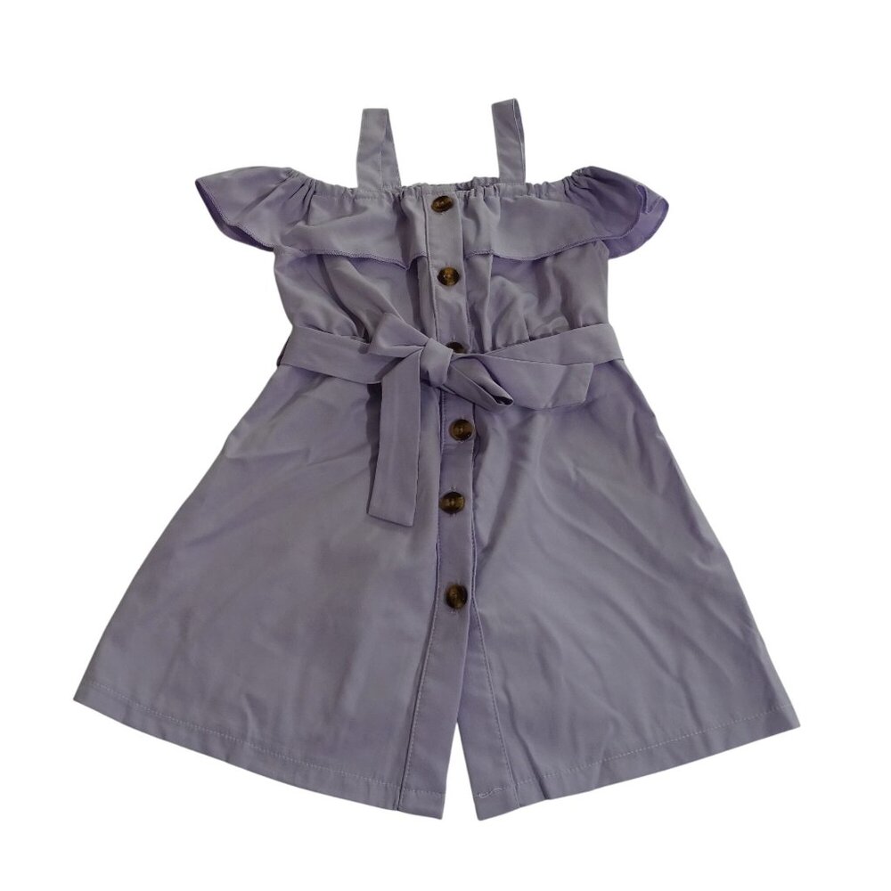 Shein Purple Ruffle Off Shoulder Shirt Dress Girls Size 4 Yrs Button Up Tie Belt